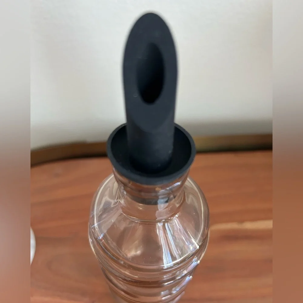 Crate&Barrel Amber Glass Cruet-Dispenser with Black silicone spout